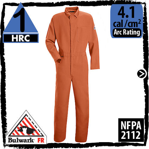 Flame Retardant clothing, including Nomex Coveralls CNC2OR by Bulwark come in a variety of colors and various protection levels. These particular coveralls are HRC 1, but FR clothing and FR gear range from a hazard risk assessment rating of HRC level 1 to HRC level 4. Arc ratings for Flame Resistant clothes vary by garment.
