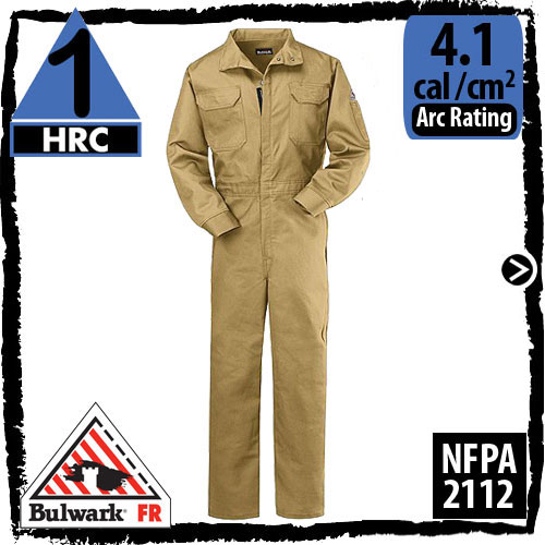 FR Clothing, including Nomex Coveralls CNB2TN by Bulwark come in a variety of colors and various protection levels. These particular coveralls are HRC 1, but FR Clothes and FR gear range from a hazard risk assessment rating of HRC level 1 to HRC level 4. Arc ratings for Flame Resistant Coveralls vary by garment.