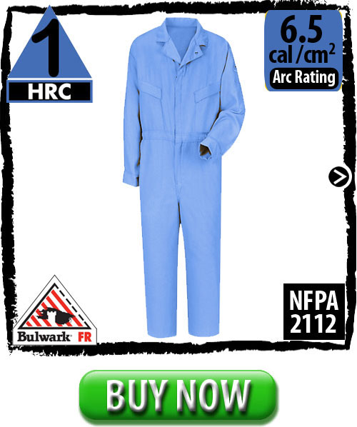 FRC Clothing, including Synthetic Nomex Fire Resistant Coveralls CMD4LB  by Bulwark come in a variety of colors and various protection levels. These particular flame resistant coveralls are HRC 2, but FR clothes and FR gear range from a hazard risk assessment rating of HRC level 1 to HRC level 4. Arc ratings for Fire Resistant Clothing vary by garment.