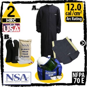 12 cal Arc Flash Kit with Flame Retardant Long Coat, FR Leggings, and 9 oz Cotton Nylon Flame Resistant Coveralls