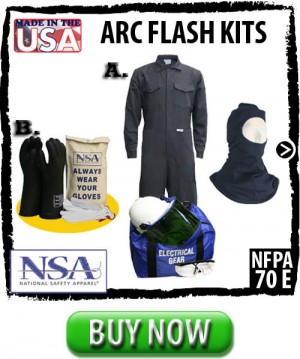 Arc Flash Kits with Fire Retardant Coveralls made in the USA.