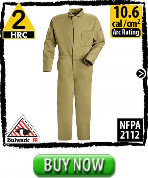 Fire Retardant Coveralls 100%FR Cotton HRC 2, 10.6 cal/cm2 by Bulwark CEC2KH